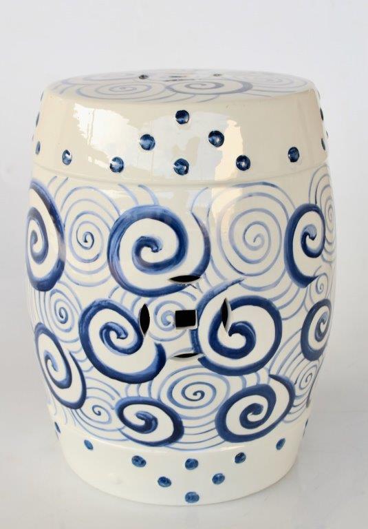 Blue & White Circles Garden Stool